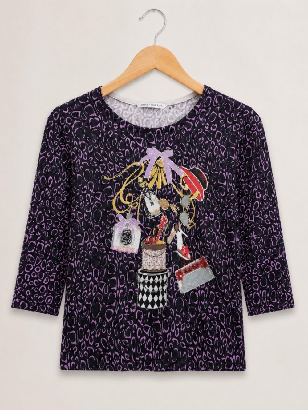 Artistic Quirky M Leopard Print Embellished 3/4 Sleeve Top Beadwork Y2K